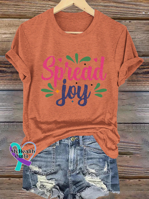 Spread Joy Printed Casual Crew Neck Short Sleeve T-Shirt Orange / S