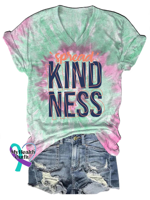 Spread Kindness Tie-Dye Print Casual V-Neck Short Sleeve Multicolor / S