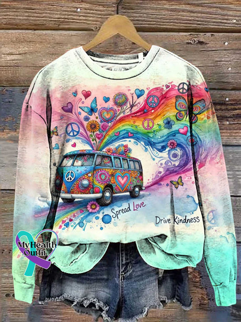 Spread Love Drive Kindness Be Kind Peace Sign Sweashirt Multicolor / S