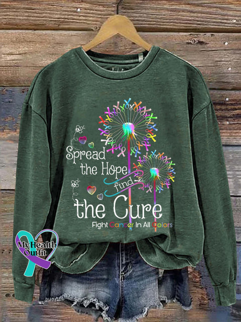 Spread The Hope Find Cure Fight Cancer In All Colors Art Print Pattern Casual Sweatshirt Green / S