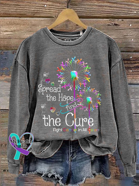 Spread The Hope Find Cure Fight Cancer In All Colors Art Print Pattern Casual Sweatshirt Grey / S