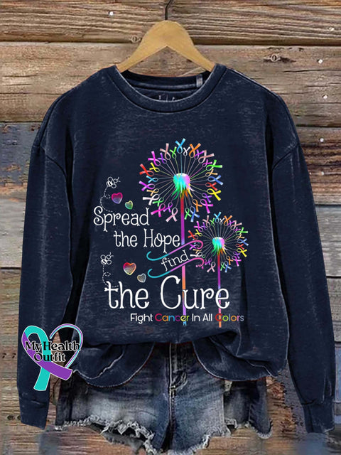 Spread The Hope Find Cure Fight Cancer In All Colors Art Print Pattern Casual Sweatshirt Navy / S
