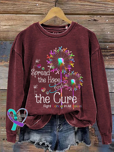Spread The Hope Find Cure Fight Cancer In All Colors Art Print Pattern Casual Sweatshirt Red / S