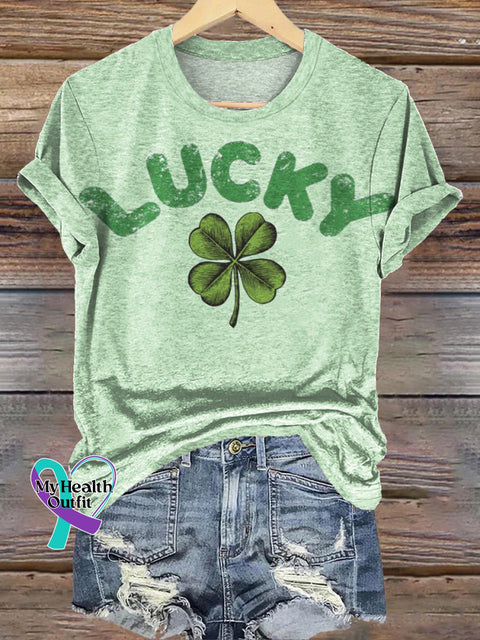 St. Patrick’s Day Lucky Clover Print V-Neck Casual Short Sleeve T-Shirt Multicolor / S