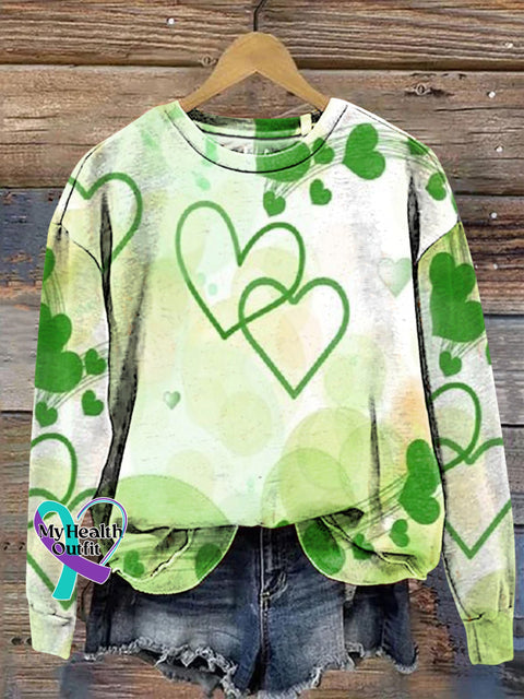 St. Patrick’s Day Lucky Heart Print Crew Neck Casual Sweatshirt Multicolor / S