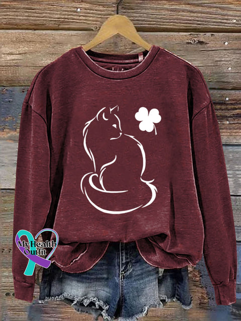 St. Patrick’s Day Shamrock Cat Art Design Print Casual Sweatshirt Maroon / S