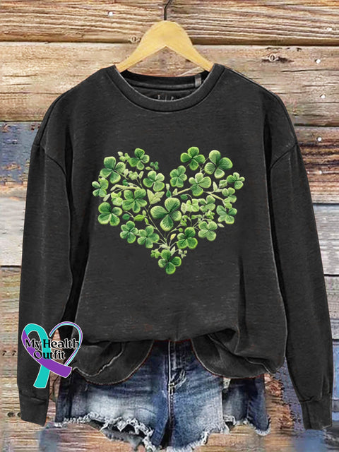 St. Patrick’s Day Shamrock Four Leaf Clover Art Design Print Casual Sweatshirt Black / S