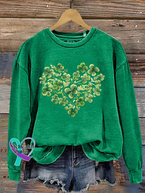 St. Patrick’s Day Shamrock Four Leaf Clover Art Design Print Casual Sweatshirt Christmas Green / S