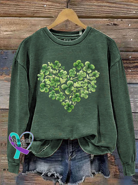 St. Patrick’s Day Shamrock Four Leaf Clover Art Design Print Casual Sweatshirt Green / S