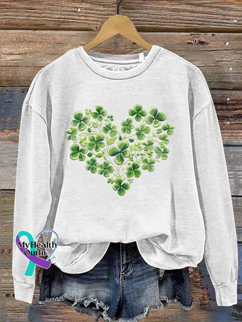 St. Patrick’s Day Shamrock Four Leaf Clover Art Design Print Casual Sweatshirt White / S
