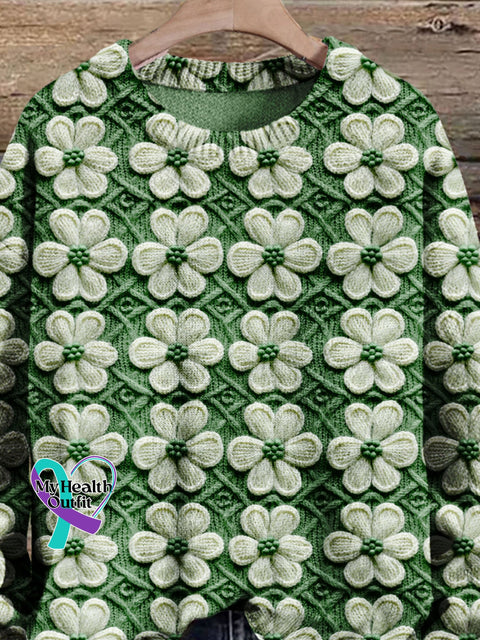 St. Patrick’s Day Shamrock Four Leaf Clover Art Print Knit Pullover Sweater