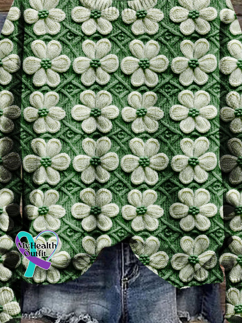 St. Patrick’s Day Shamrock Four Leaf Clover Art Print Knit Pullover Sweater