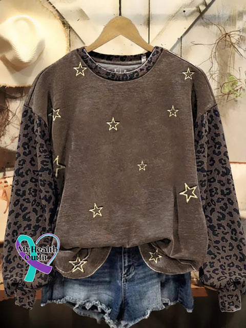 Star Leopard Print Casual Sweatshirt Multicolor / S