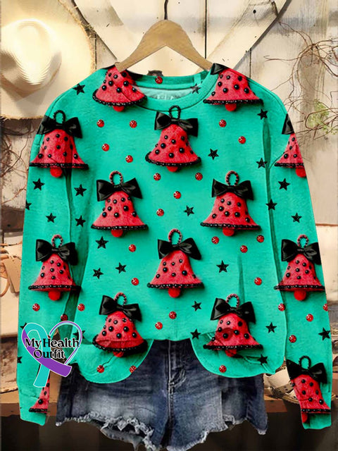Stars Christmas Bells Print Casual Sweatshirt Multicolor / S