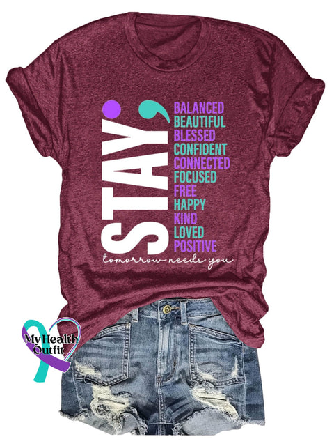 Stay Balanced Beautiful Tomorrow Needs You Letter Print T-Shirt Maroon / S