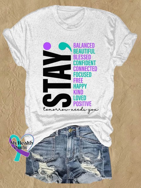 Stay Balanced Beautiful Tomorrow Needs You Letter Print T-Shirt White / S