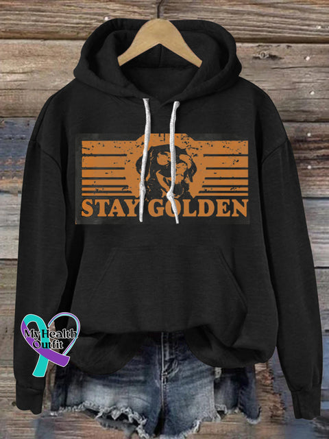 Stay Golden Dog Print Casual Hoodie Black / S