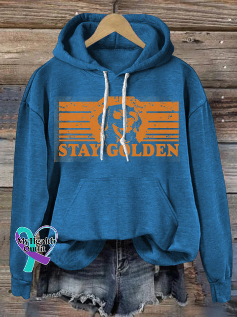 Stay Golden Dog Print Casual Hoodie Blue / S