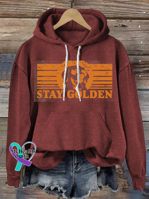 Stay Golden Dog Print Casual Hoodie Brown / S