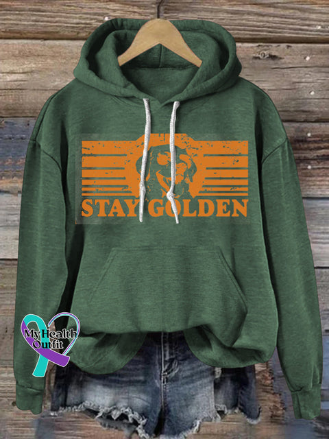 Stay Golden Dog Print Casual Hoodie Green / S