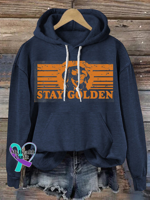 Stay Golden Dog Print Casual Hoodie NavyBlue / S