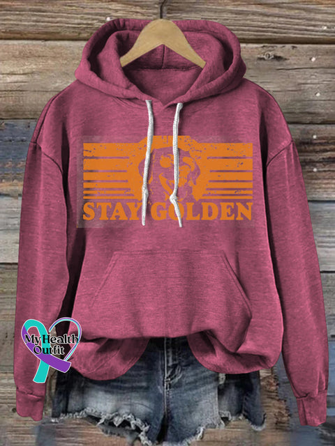 Stay Golden Dog Print Casual Hoodie RoseRed / S