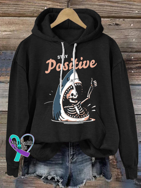 Stay Positive Creative Print Casual Hoodie Black / S