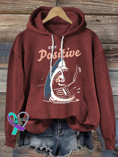 Stay Positive Creative Print Casual Hoodie Brown / S