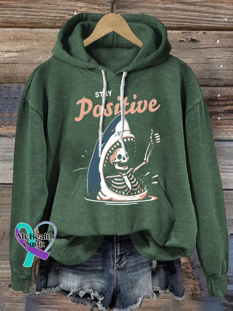 Stay Positive Creative Print Casual Hoodie Green / S