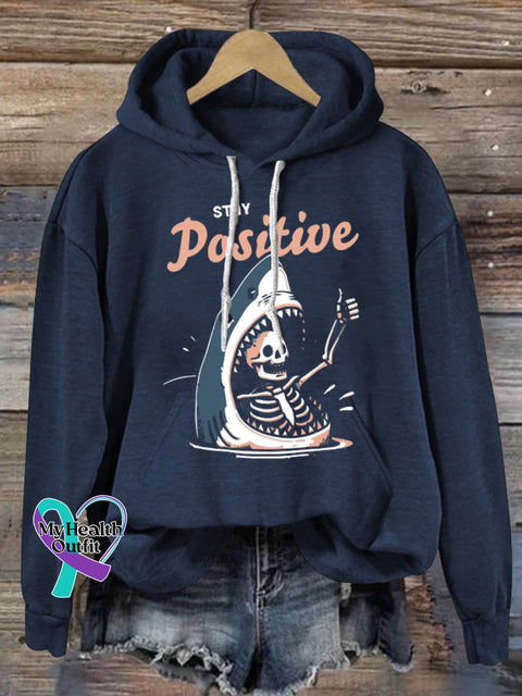 Stay Positive Creative Print Casual Hoodie NavyBlue / S