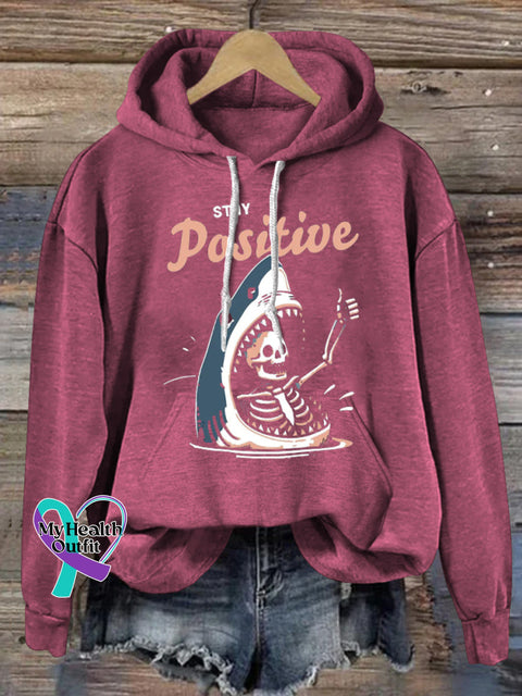 Stay Positive Creative Print Casual Hoodie RoseRed / S