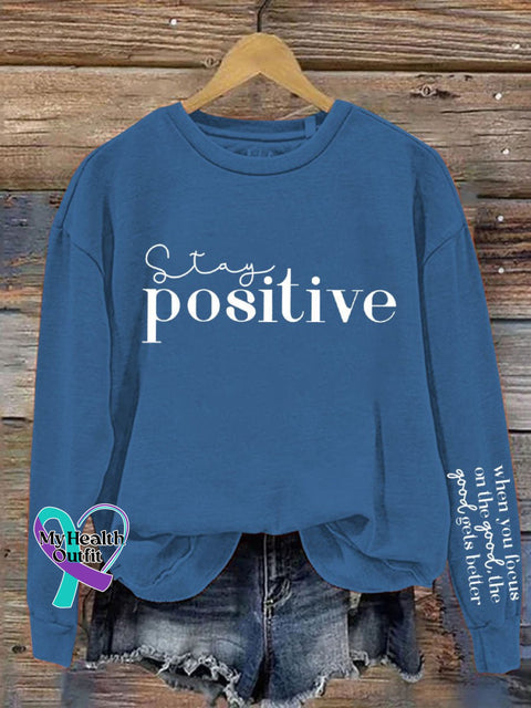 Stay Positive Mental Health Awareness Art Pattern Print Casual Sweatshirt Blue / S
