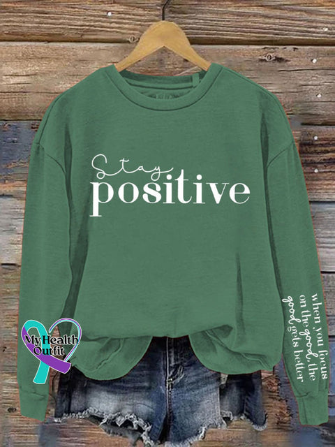 Stay Positive Mental Health Awareness Art Pattern Print Casual Sweatshirt Green / S