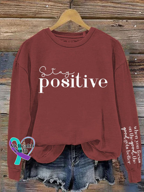 Stay Positive Mental Health Awareness Art Pattern Print Casual Sweatshirt Red / S