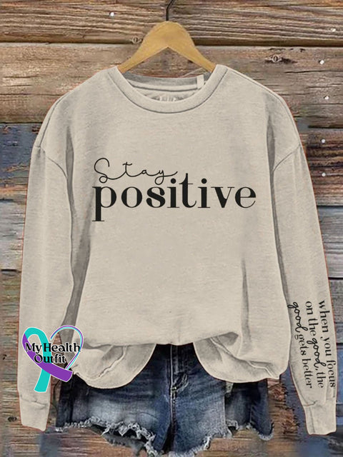 Stay Positive Mental Health Awareness Art Pattern Print Casual Sweatshirt Sand / S