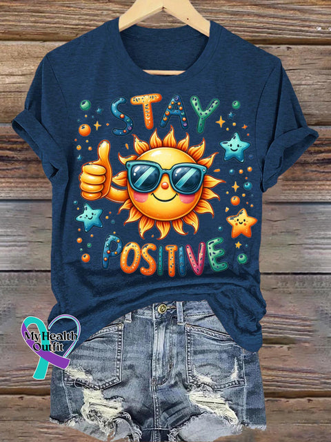 Stay Positive Sun Print Casual Crew Neck Short Sleeve T-Shirt NavyBlue / S