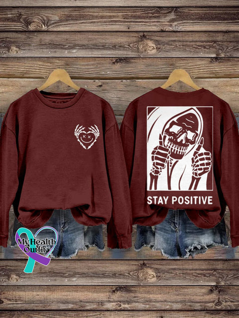 Stay Positive With Skeleton Mental Health Casual Print Sweatshirt Red / S