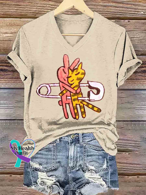 Stay Together Forever Art V neck Casual T Shirt Apricot / S