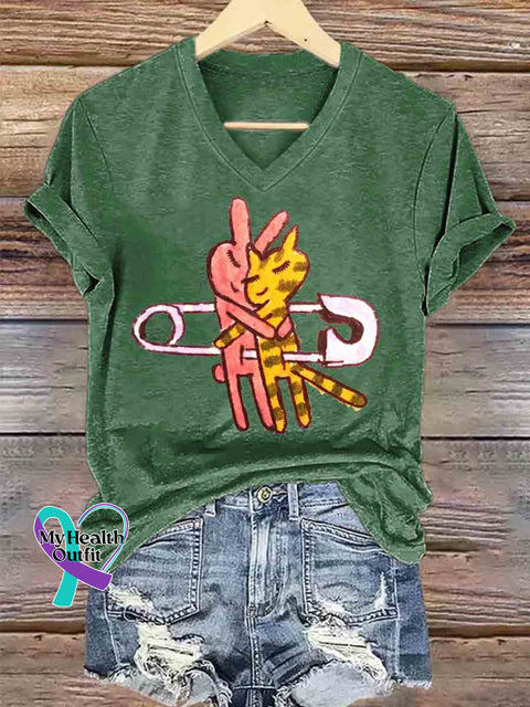 Stay Together Forever Art V neck Casual T Shirt Green / S