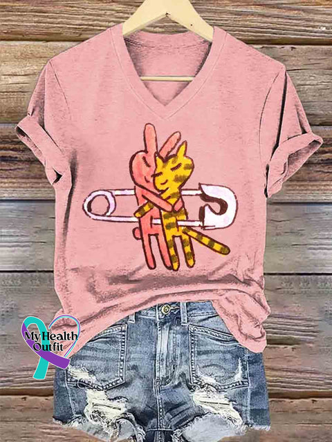 Stay Together Forever Art V neck Casual T Shirt Pink / S