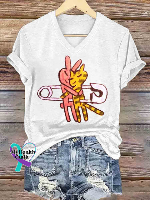 Stay Together Forever Art V neck Casual T Shirt White / S