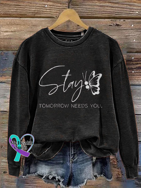 Stay Tomorrow Need You Pattern Print Casual Sweatshirt Black / S