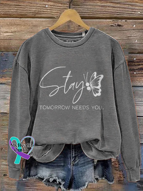 Stay Tomorrow Need You Pattern Print Casual Sweatshirt Grey / S