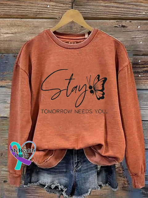 Stay Tomorrow Need You Pattern Print Casual Sweatshirt Orange / S