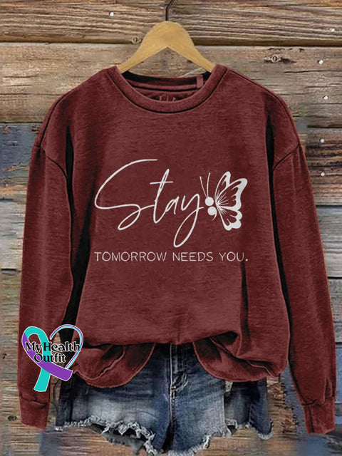 Stay Tomorrow Need You Pattern Print Casual Sweatshirt Red / S