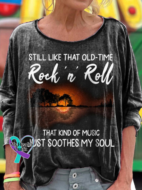 Still Like That On Time Rock Pattern Long Sleeve T-Shirt Black / S