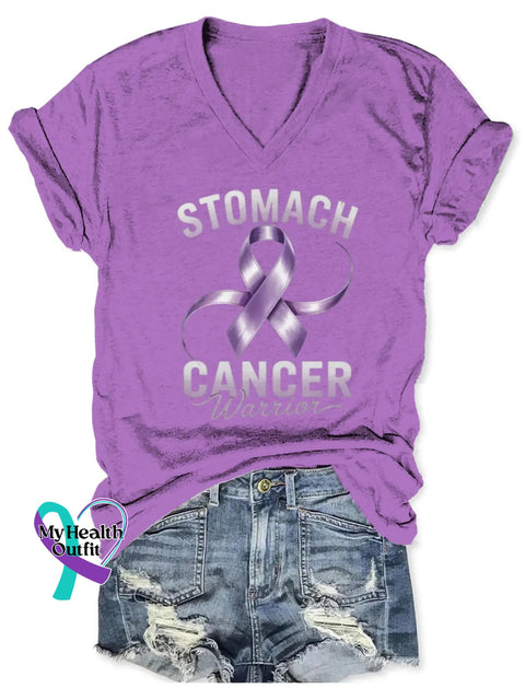 Stomach Cancer Awareness Art V-neck Casual T-Shirt Purple / S