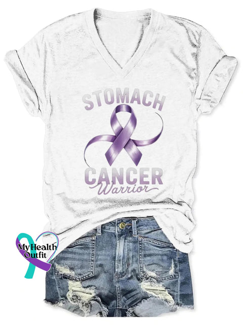 Stomach Cancer Awareness Art V-neck Casual T-Shirt White / S