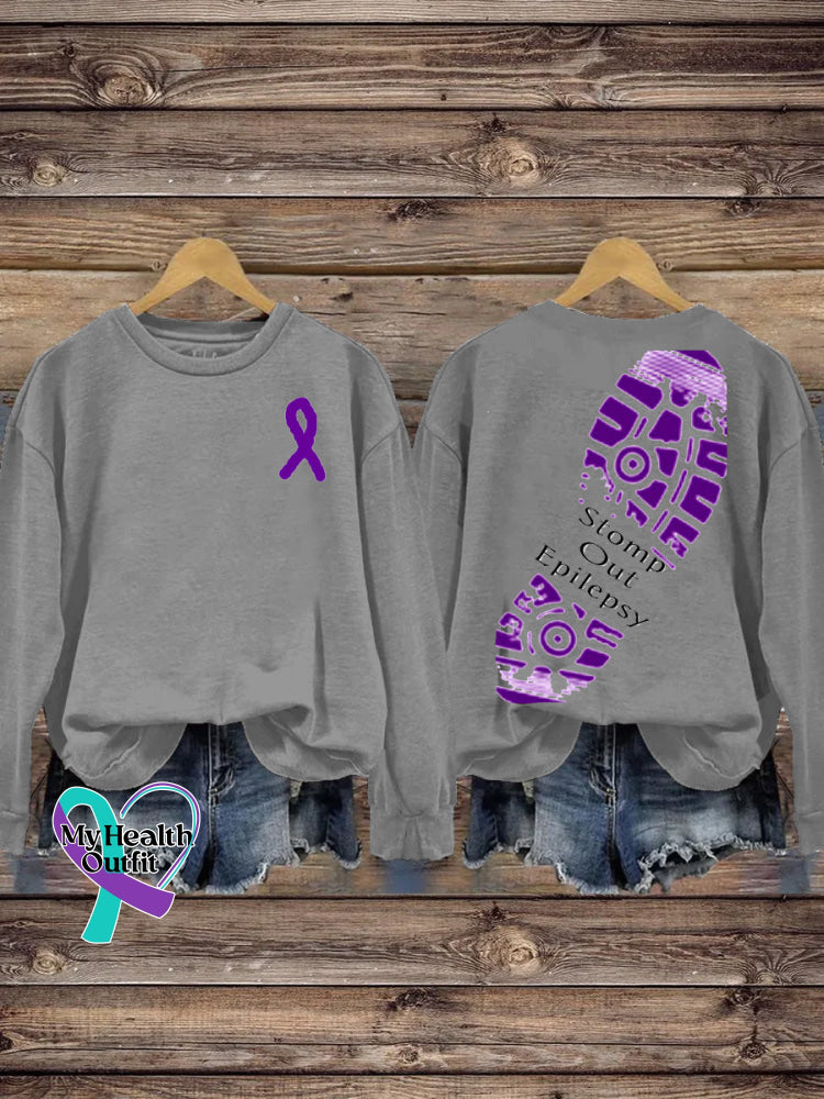 Stomp Out Epilepsy Print Casual Crew Sweatshirt Grey / S