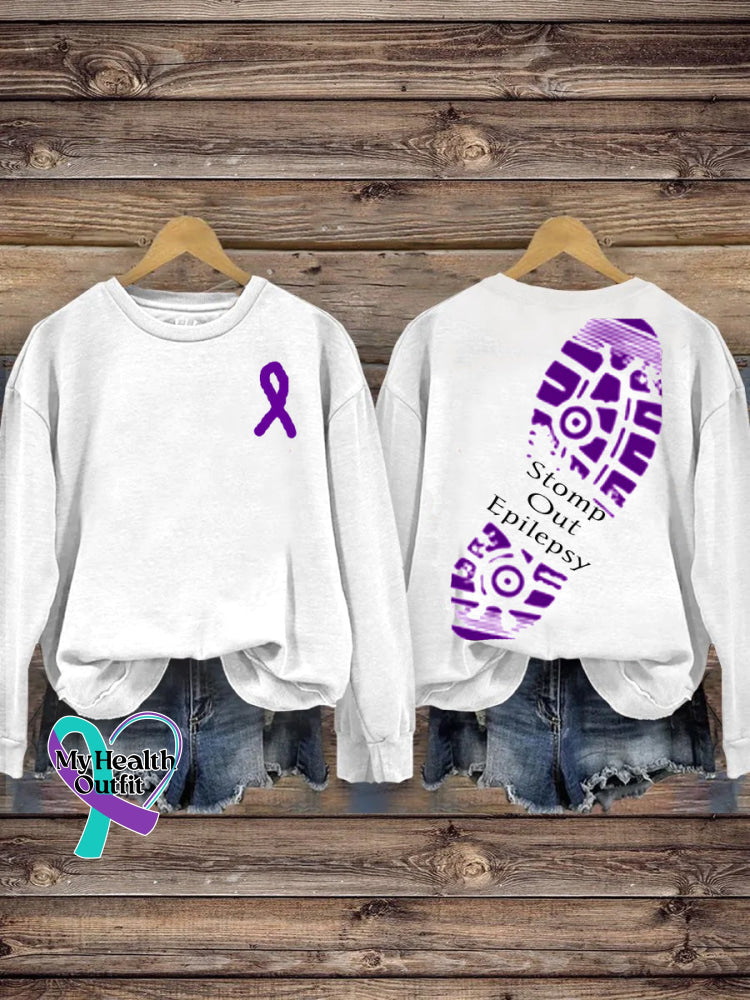 Stomp Out Epilepsy Print Casual Crew Sweatshirt White / S